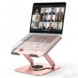 360°Rotating Laptop Stand, Ergonomic Adjustable Foldable Notebook Riser, Metal Computer Holder Compatible with 10-17.3" Laptops, Desktop Printer Stand, for Home & Office (Pink)