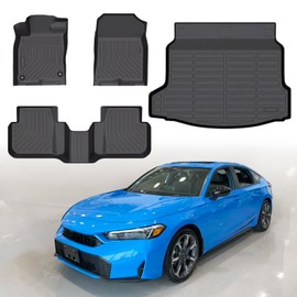 Compatible with 2022-2025 Honda Civic Hatchback (Not Sedan), Floor Mats & Cargo Liner for Model with Right-Side Subwoofer, All Weather Waterproof TPE Floor Mats & Trunk Mat, Anti-Slip Accessories