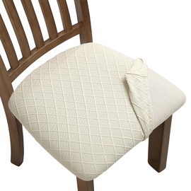 Fuloon Stretch Chair Seat Covers 6 PCS, Removable Washable Dining Room Chair Covers Anti-Dust Seat Cushion Slipcovers (Beige)