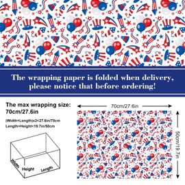 AnyDesign 12 Sheet Patriotic Wrapping Paper 4th of July Stars Stripes American Flag Gift Wrap Paper Bulk Blue Red White Art Paper for Independence Day Memorial Day DIY Crafts, Folded Flat, 6 Design