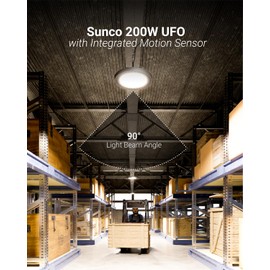 Sunco High Bay LED Shop Light with Motion Sensor, for Garage or Workshops with Wireless Remote, 200W, 30000 Lumens, 5000K Daylight, Dimmable (0-10V), IP65 Waterproof UL/DLC.