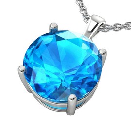 Belinda Jewelz - Colgante de oro blanco de 14 quilates con piedra preciosa de corte redondo Azul