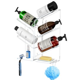 AITEE Acrylic Bathroom Organizer Shower Caddy, Clear Shampoo Holder Organizer Shelf Wall Mounted, Shower Organizer with Suction Cup, No Drilling and Rustproof, Sturdy and Durable