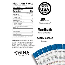 (Pack of 10 Sticks) Think Jerky, Original Grass-Fed Beef Sticks (1.0 OZ/Stick)