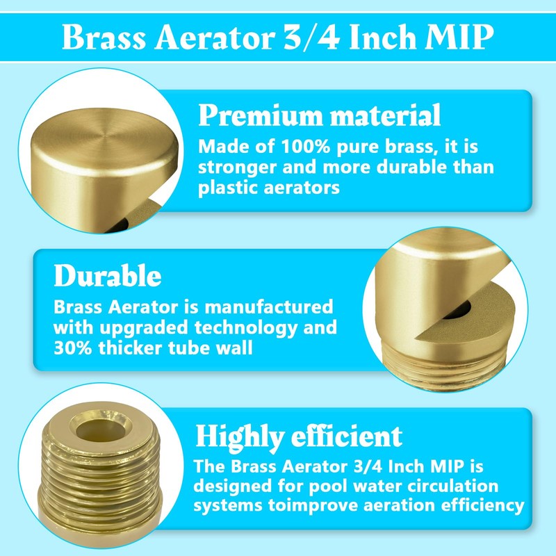 Brass Aerator 3/4 Inch MIP Compatible With Pool Jet Nozzles