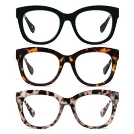 PRTCSLWD Gafas de lectura de gran tamaño para mujer, paquete de 3 lectores de computadora con bloqueo de luz azul retro con bisagra de resorte +1.0