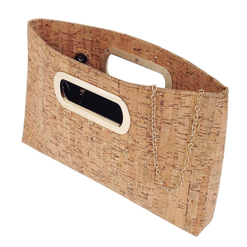 Cork Top Handle Clutch, Gold