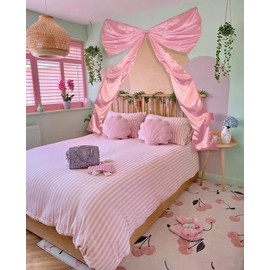 Large Pink Ribbon Bow Room Decor Garland, 39x67Inch Giant Coquette Bow Decor Hang Backdrop Wall for Bachelorette Party Decorations, Birthday Party, Baby Shower, Wedding, Bridal Shower