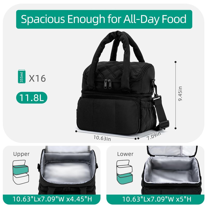 stillithou Double Deck Lunch Bag Insulated Leakproof, Quilted Puffer Lunch