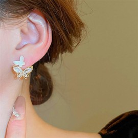Dainty Butterfly Earrings for Women Shiny Crystal Butterfly Stud Earrings Double Cute Small Butterfly Earrings Birthday Jewelry Gift