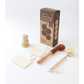TXV Mart Eco-Friendly Natural Wooden Kitchen Cleaning Brush Set, 5 Piece, Wooden Dish Cleaning Brush Set, Loofah Dish Sponges, Dish and Bottle Scrubber Brushes
