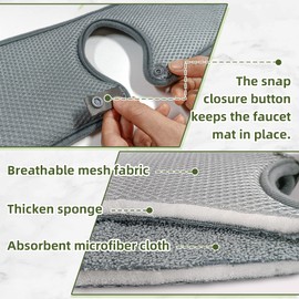 LOPNUR 2 Pack Faucet Mat for Kitchen Sink, 24 inch Long Kitchen Sink Splash Guard Behind Faucet, Faucet Mat for Bathroom Sink with Snap Button, Super Absorbent Microfiber Thick Sink Mat, Grey