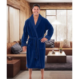 Alexander Del Rossa Men's Plush Sherpa Robe, Warm Bathrobe with Pockets Navy Blue 2XL (A0261NON2X)