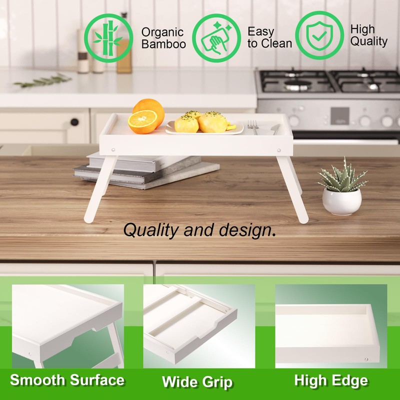 Fibogollo 2 Pack Bamboo Bed Tray Table with Folding Legs,Breakfast