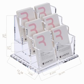 SANRUI Business Card Holder 6 Compartments, Portrait Format, Business Card Stand for Office, Exhibition, Hotel, Acrylic, Holds 300 Cards Business Cards
