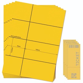 OfficeGear Yellow Event Tickets 4-up [55 Sheets 220 Tickets] 74mm x 210mm incl Stub Custom Printable A4 Card 160GSM, 4 Perforated Tickets/Sheet for Events, Raffles, Concerts - incl Design Template