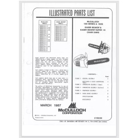 McCulloch Eager Beaver #'s 100 160s  Chainsaw Illustrated Parts List 1987 9 pgs
