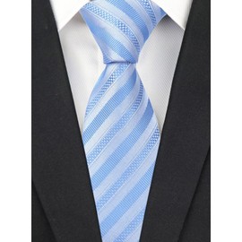 Elfeves Men's Boys Fine Stripe Light Blue Silk Tie Baby Blue Exquisite Extra Long Formal Wedding Necktie
