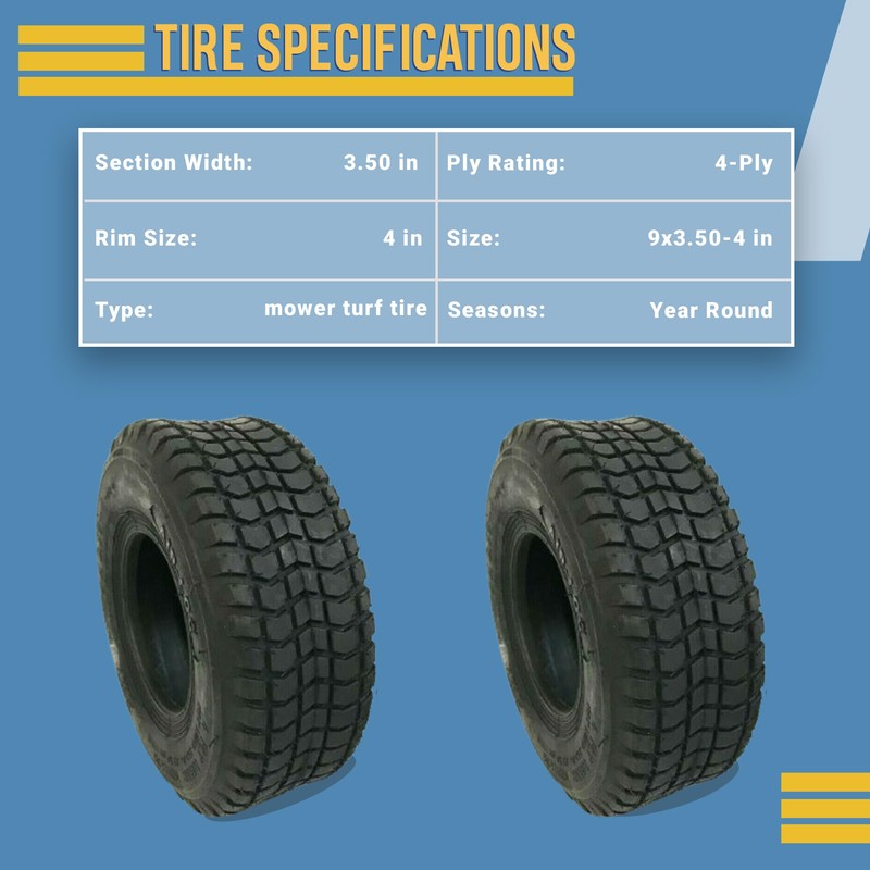 9x3.50-4 Tire and Tube 9x3.5-4 for Garden Lawn Mower Turf