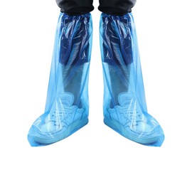 Disposable Shoe Covers Blue Rain Shoes and Boots Cover Plastic Long Shoe Cover Clear Waterproof Anti-Slip Overshoe for Women Men Water Boots Cover Rainy Day Use Cover (10 Pack(5 Pairs))