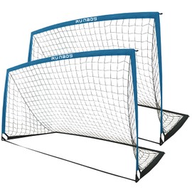 RUNBOW 9x5 ft Portable Kids Soccer Goal for Backyard Adult Junior Large Practice Soccer Net with Carry Bag Set of 2 (9x5ft, Grey Blue, 2 Pack)