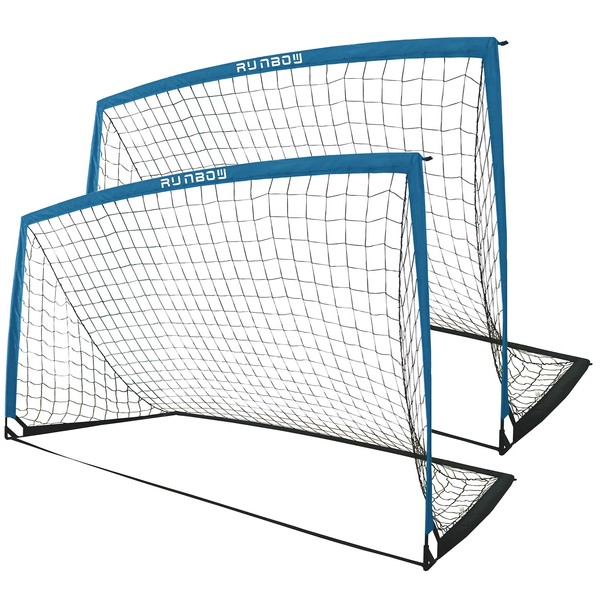 RUNBOW 9x5 ft Portable Kids Soccer Goal for Backyard Adult Junior Large Practice Soccer Net with Carry Bag Set of 2 (9x5ft, Grey Blue, 2 Pack)