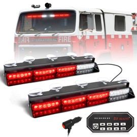 HLauto 604N Emergency Dash Strobe Lights w/Controller: 2x16.8 inch Red Security Light w/Take Down, 48 LED Safety Flashing Warning Hazard Interior Windshield Light Bar for Trucks Vehicles