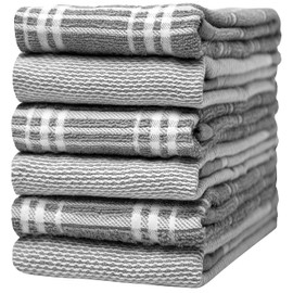PH Pleasant Home 6 PK Yarn Dyed with Diagonal Design Kitchen Towel, Tan Combo, (3+3), 16" x 26", 2.90 Lbs/Dzn, 20/2 R.S (Grey)