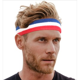 Tough Headwear Sports Sweatband Headband Wristband Set - Terry Cloth Headbands for Men & Women, Sweat Bands for Tennis, Sports, Basketball, Gym, Exercise - USA