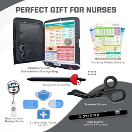 Pyrsiva Nursing Kit – Nurse Accessories for Work | Trauma Shears, Clipboard with Storage, Badge Reel, Pen Light, Sticky Notes, Pen & Cheat Sheet – for Nursing Students & Professionals