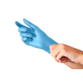 BeeSure BE1117case Powder Free Exam Gloves, Nitrile, BeadedCuff, Medium, Blue (Pack of 1000)