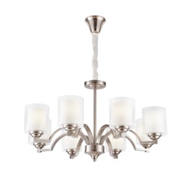 Contemporary Glass Chandelier, Brushed Nickel Pendant Light, Mid-Century Hanging Light for Dining Room Living Room, Adjustable Hanging Pendant Light