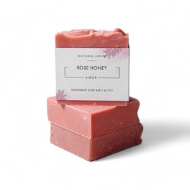Natural Amor Handmade Organic Soap Bar Set 3 PK, Rose Honey Natural Bar Soap with Essential Oils, Gentle Body & Facial Soap for Unisex-adult
