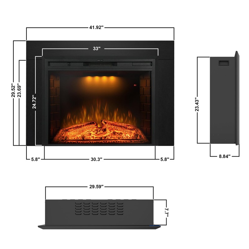 BenrocksTrim Kit for 33" W Electric Fireplace Insert, Black
