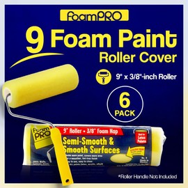 FoamPro 9 Paint Roller Cover for Semi-Smooth Surfaces | High Capacity Foam Roller Cover | House Painting Supplies for Walls | 9” x 3/8" | 6-Pack