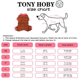 TONY HOBY Dog Pajamas, Puppy Pajamas Jumpsuit with Knit Stripe, Pet Clothes for Small Medium Dog (Brown&Pink, L)