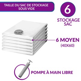 IMOHA Vacuum Storage Bags Medium Vacuum Bags For Clothes - Pack of 6 Double-Zip Seal Medium (60x40) Vaccine Storage Bags with 85% more Storage Space For Duvets, Clothes.