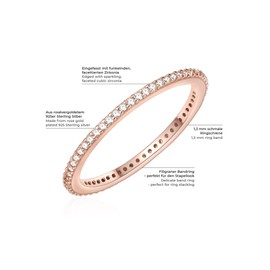 Glanzstücke München Women's Ring Sterling Silver Rose Gold-Plated Zirconia White - Memory Ring Stacking Ring Filigree, Silver, Cubic Zirconia