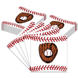 40 Pcs Baseball Napkins White Red Disposable Paper Napkins for Dinner Picnic Cocktail Birthday Party Supplies - 6.5 x 6.5 In