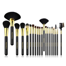 Juego de brochas de maquillaje con 20 fibras y pelo de pony y pelo de cabra, herramienta de belleza para principiantes, bolsa de poliuretano, cepillo 