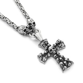 Klapgo Men's 316 Stainless Steel Skull Cross Pendant Necklace 27.5" Gothic Punk Heavy-Duty Chain 0.36lb Edgy Rock Biker Jewelry for Men