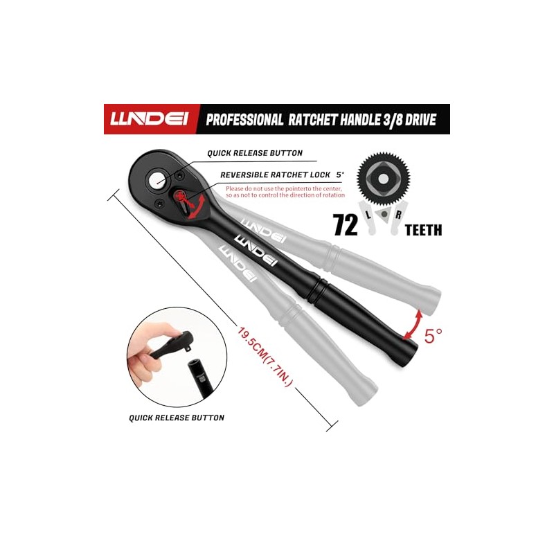 LLNDEI 3/8”Drive Impact Socket Set,Standard SAE(5/16 to 3/4-Inch) Metric Size(8-22mm),
