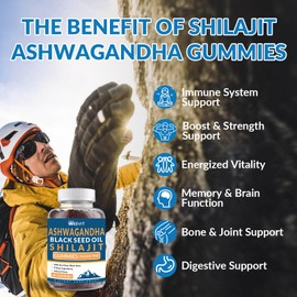 WEEVIT Ashwagandha Gummies, Black Seed Oil + Shilajit + Sea Moss + Maca Root, All in 1 Supplements for Women and Men – Vegan & Sugar Free