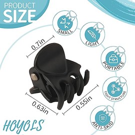 Hoyols Clips para el pelo pequeño de 1/2 pulgadas, color negro mate, pinzas pequeñas, no se deslizan, no se arrugan, agarre fuerte para mujeres y niña