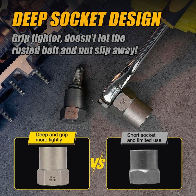 Topec Bolt Extractor Kit Heavy Duty, 9-Piece 1/2'' Drive Deep