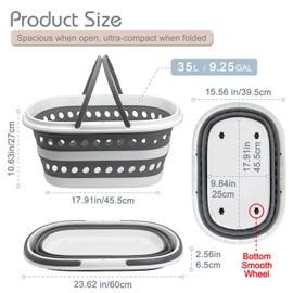 35L Large Rolling Collapsible Laundry Basket with Wheels, Foldable Plastic Clothes Hamper for Storage, Space Saving Pop-Up Laundry Bin for Bedroom Bathroom RV Dormitory