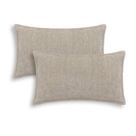 Throw Pillow Cases CaliTime Pack of 2 Cotton Thread Stitching Edges Solid Dyed Soft Chenille Cushion Covers for Couch Sofa Home Farmhouse Decoration 12 X 20 Inches Light Taupe
