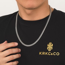 KRKC&CO Men’s Chain Necklace, Stainless Steel Cuban Link Chains 6mm, Anti-Tarnish Nickel-Free Diamond-Cut, Gold chain Silver Chain for Man Unisex (6mm-Stainless Steel-DiamondCut, 20)
