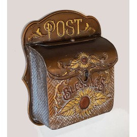 HS Collection Blessings Mailbox with Embossed Sunflower Copper Toned Weathered Finish Post Box