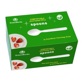 GreenWorks Heavy-duty Compostable Spoons,BPI Certified,100 Count Large Disposable Cutlery Spoons